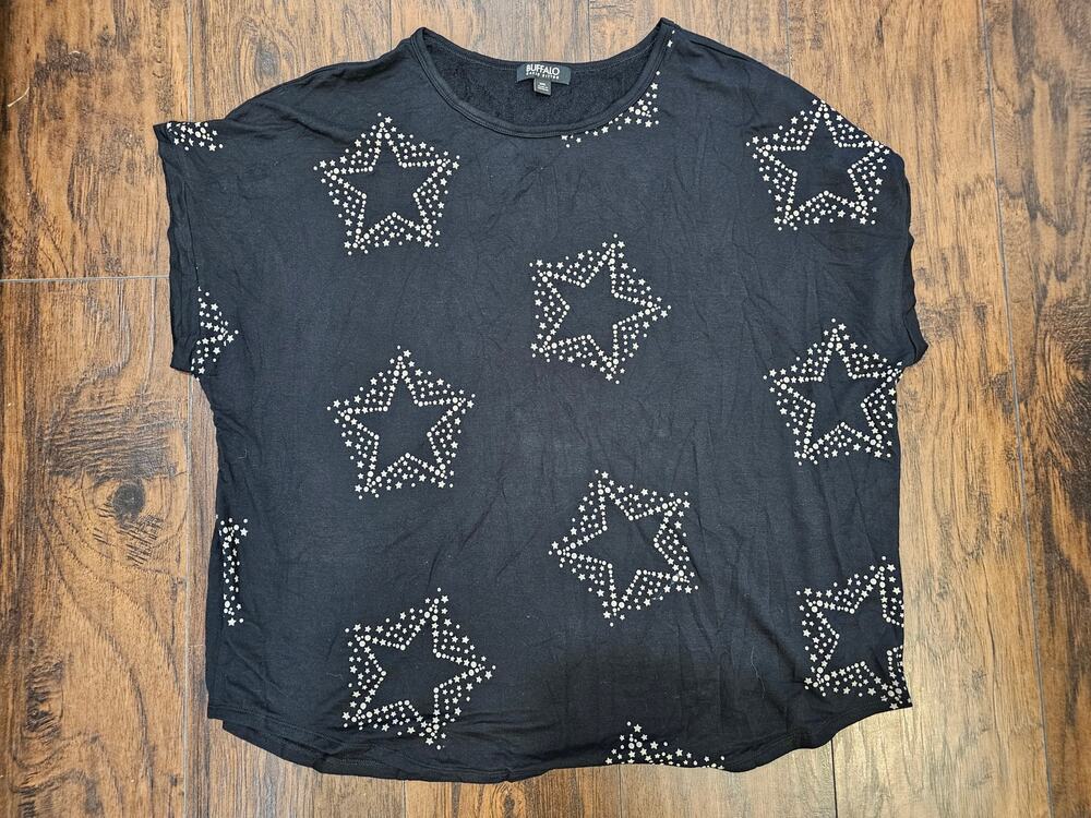 Buffalo David Bitton Top Size XXL Black Gold Stars New